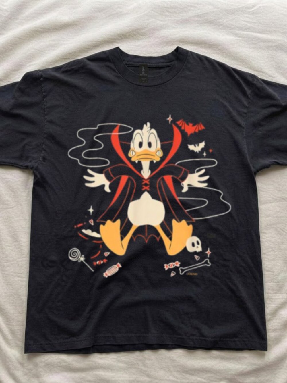 Disney Donald Duck Vampire Halloween Graphic Black T-Shirt